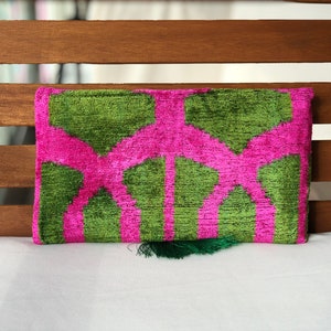 Ikat Clutch Bag, Green Clutch Bag, Pink Clutch Bag, Ikat Velvet Clutch Bag, Green Pink Clutch, Evening Clutch Bag, Wedding Clutch Bag image 3