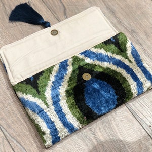 Blue Ikat Clutch Bag, Green Ikat Clutch Bag, Velvet Clutch Bag, Green Ikat Bag, Evening Clutch Bag, Wedding Clutch Bag, Silk Velvet Ikat Bag zdjęcie 3