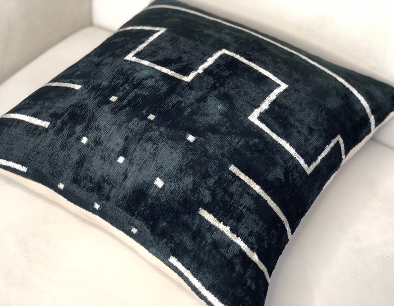 Plain black square ikat pillow cover, 2020 black and white ikat cushion cover, ikat pillowcases, decorative pillows, contemporary pillows image 6