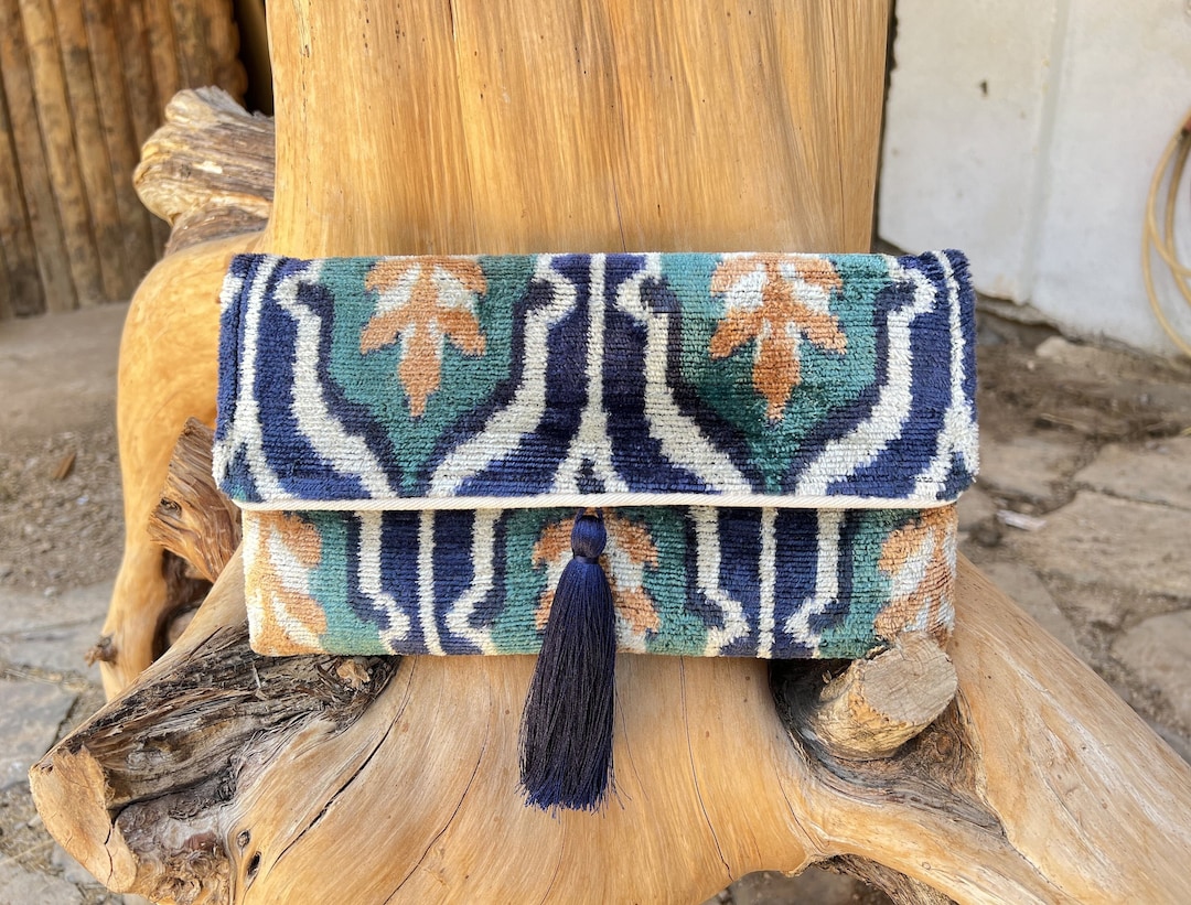 Blue Ikat Clutch Bag, Green Ikat Clutch Bag, Velvet Clutch Bag, Green ...