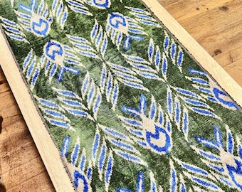 Handwoven Velvet Ikat Fabric: Green & Blue Upholstery Material