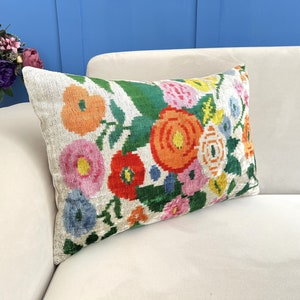 Multicolor Ikat Pillow, Colorful Ikat Pillow, Velvet Ikat Cushion Cover, Floral Ikat Pillow, Handmade Ikat Pillow, Vibrant Accent Pillow image 2