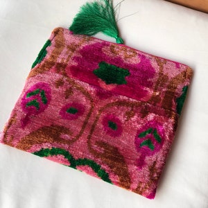 Pink Clutch Bag, Pink ikat clutch bag, Evening clutches, Wedding Bag, Boho Clutch Bag, Silk Ikat velvet bag, Women clutch bag, Clutch wallet image 9