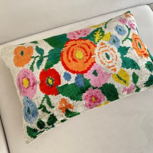 Multicolor Ikat Pillow, Colorful Ikat Pillow, Velvet Ikat Cushion Cover, Floral Ikat Pillow, Handmade Ikat Pillow, Vibrant Accent Pillow image 5
