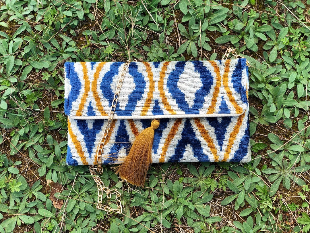 Blue Velvet Ikat Clutch Bag: Uzbek Silk Evening Bag - Etsy