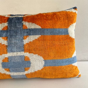 Orange Ikat Pillow Cover, Orange Pillow Cover, Ikat Velvet Pillow Cover, Lumbar Ikat Pillow, Velvet Throw Pillow, Boho Ikat Pillow image 4