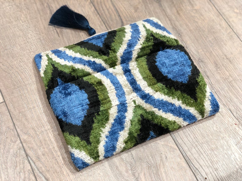 Blue Ikat Clutch Bag, Green Ikat Clutch Bag, Velvet Clutch Bag, Green Ikat Bag, Evening Clutch Bag, Wedding Clutch Bag, Silk Velvet Ikat Bag zdjęcie 5