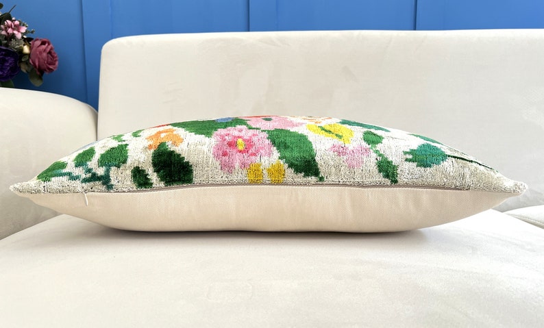 Multicolor Ikat Pillow, Colorful Ikat Pillow, Velvet Ikat Cushion Cover, Floral Ikat Pillow, Handmade Ikat Pillow, Vibrant Accent Pillow image 6
