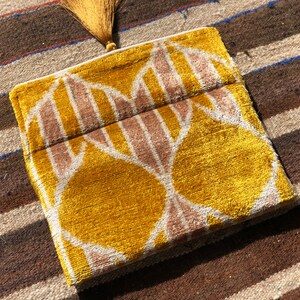 Yellow Clutch bag, Ikat Clutch Bag, Yellow Velvet bag, Boho Clutch Bag, Ikat Velvet Bag, Silk Velvet Ikat Bag, Evening clutch bag, Silk Ikat image 2