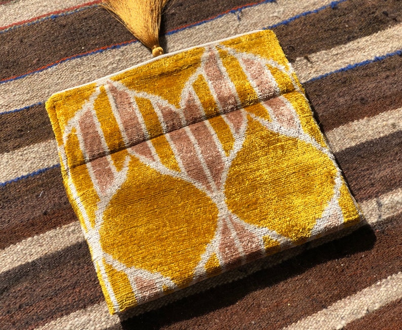 Yellow Clutch bag, Ikat Clutch Bag, Yellow Velvet bag, Boho Clutch Bag, Ikat Velvet Bag, Silk Velvet Ikat Bag, Evening clutch bag, Silk Ikat image 2