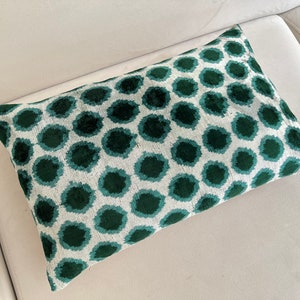 Green Ikat Velvet Pillow, Green Ikat Cushion Cover, Lumbar Ikat Cushion, Green Velvet Accent, Ikat Pattern Cushion, Decorative Green Pillow image 6