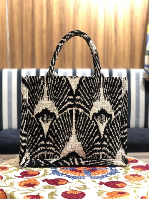 Buy Black and White Ikat Velvet Tote Bag Chic Velvet Ikat Tote Bag Elegant Black and White Ikat Tote Handmade Black and White Ikat Tote Bag Online in India Etsy