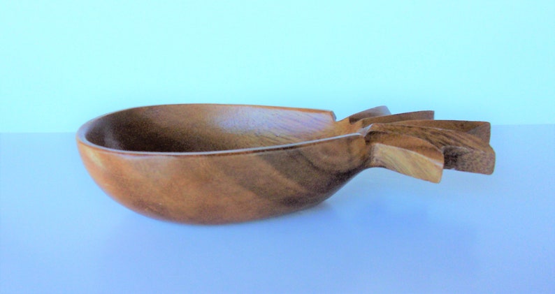 Carved Bowl Wooden Bowl Vintage 1975 Hawaiian Wooden Pineapple Shaped Dish
