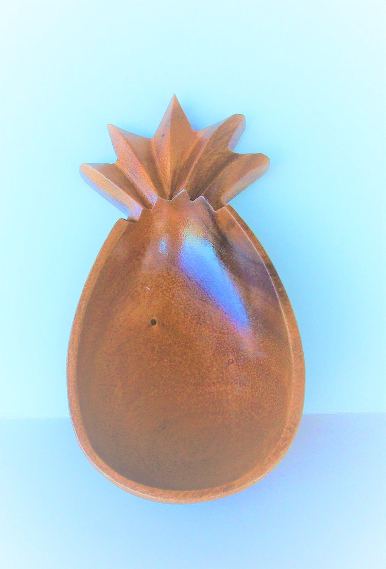 Carved Bowl Wooden Bowl Vintage 1975 Hawaiian Wooden Pineapple Shaped Dish