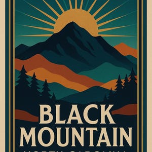 Black Mountain NC Art Deco Travel Poster: Vintage Landscape Print (Digital Download)