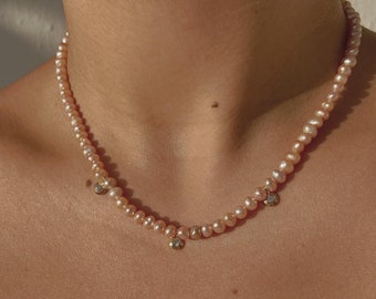 Pearl necklace, pink pearl necklace, purple pearls necklace, natural pearl necklace