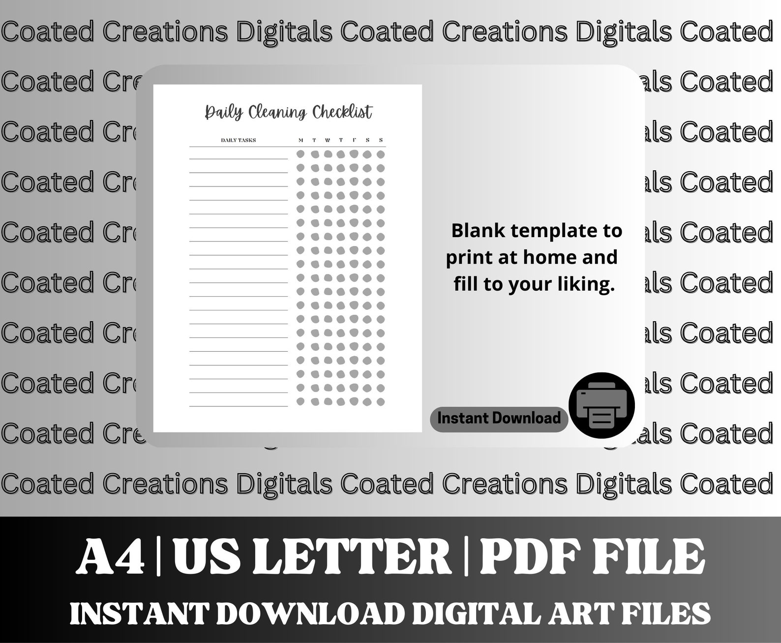 Blank Printable Cleaning Checklist | Daily Cleaning Checklist ...
