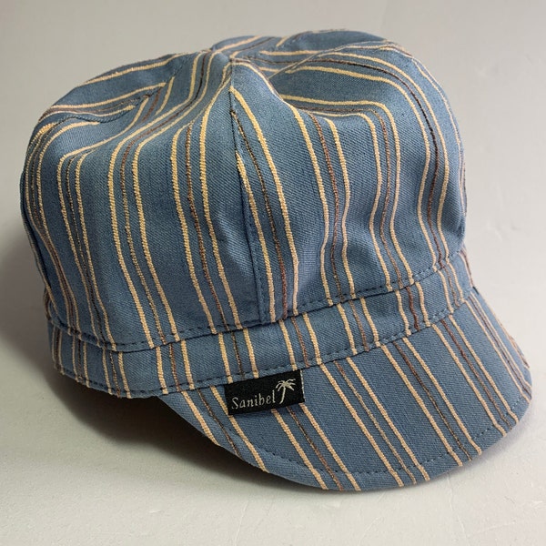 ADJUSTABLE Polyester/Cotton Striped Jeans Cap, 6 points, UV protection, spring/summer/autumn, careful tailoring, women, made in Quebec