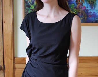 Vestido negro vintage de cóctel asimétrico de una sola manga, talla M