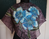 Vintage floral silk shawl Green blue burgundy handkerchief Psychedelic scarf Bohemian woman shawl Hand made floral wrap Batik colorful shawl