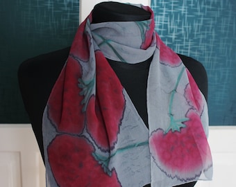 Vintage Floral Silk Scarf: Hand-Rolled Batik Shawl