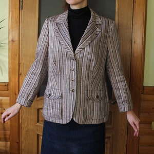 Vintage linen striped blazer Size XL Gray brown pink blue linen jacket Casual classic blazer with deep pockets Mix colors blazer US size 14