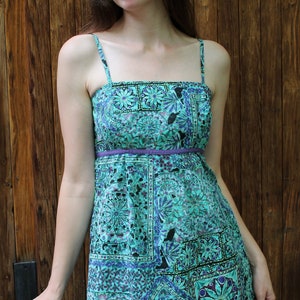 Vintage Baumwolle grün violett Top; Blumen Bluse Verspielt Tanktop Unikat Blumenmuster Blumen Hängerchen Hänger Hängerchen 39