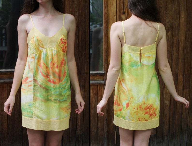 Vintage cotton silk mini dress Size ML Summer flirty dress Beach colorful tunic Tie due pattern women/'s top Multicolor dress US size 810