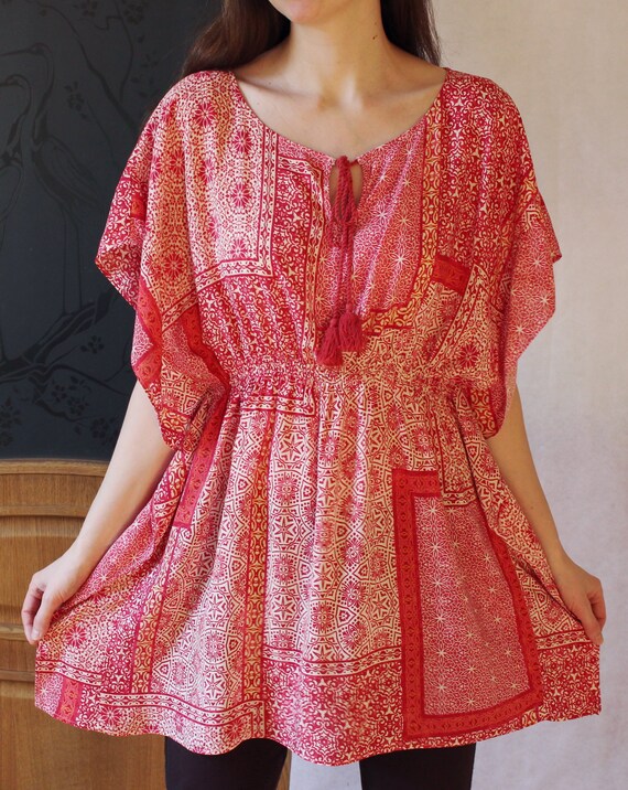 Vintage viscose kaftan beach dress Bohemian sundr… - image 1