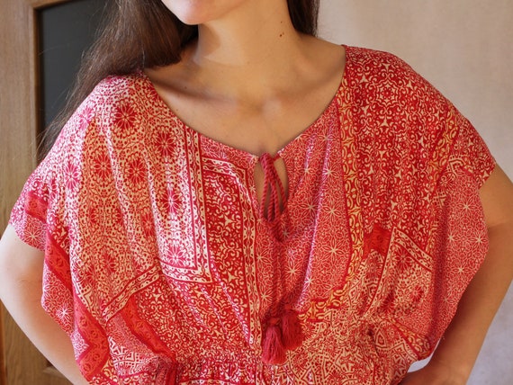 Vintage viscose kaftan beach dress Bohemian sundr… - image 9