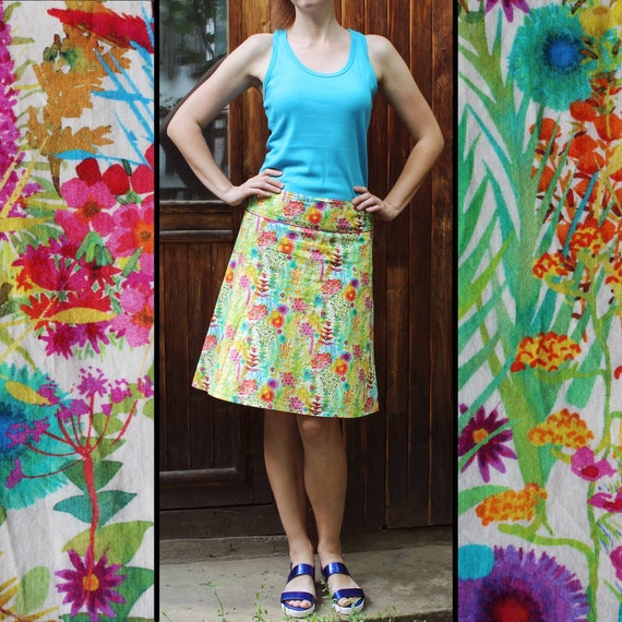 Vintage Floral Watercolor Skirt - Ellen Eisemann German Cotton Size M