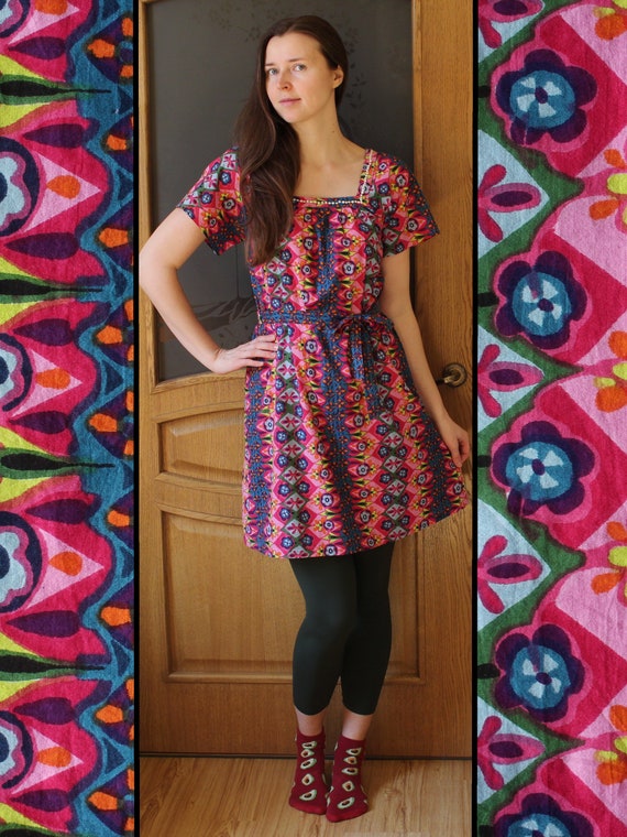 Vintage cotton bohemian dress Size M Summer flirt… - image 2