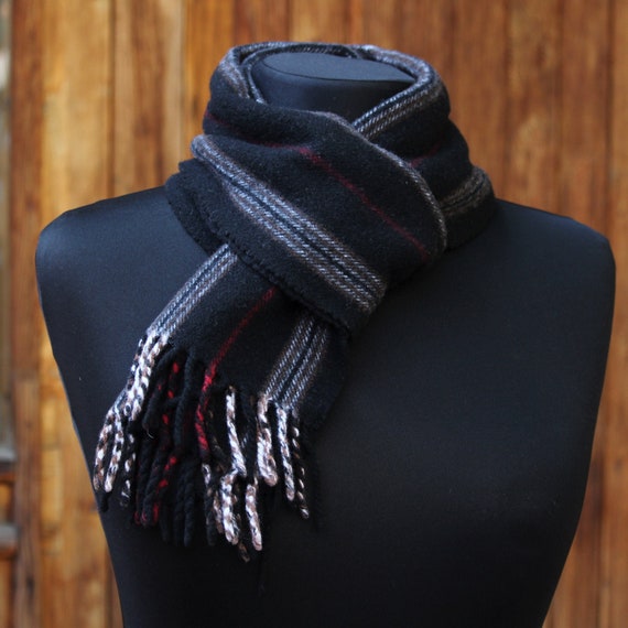 Vintage cashmere wool stripe scarf Unisex scarves… - image 1