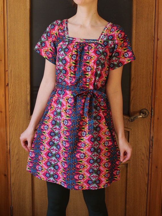 Vintage cotton bohemian dress Size M Summer flirt… - image 10