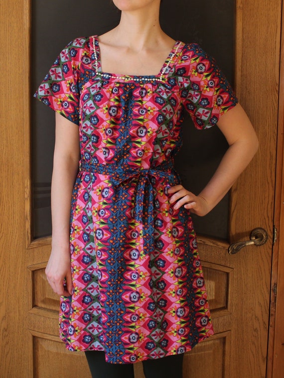 Vintage cotton bohemian dress Size M Summer flirt… - image 8