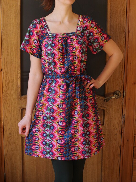 Vintage cotton bohemian dress Size M Summer flirt… - image 5