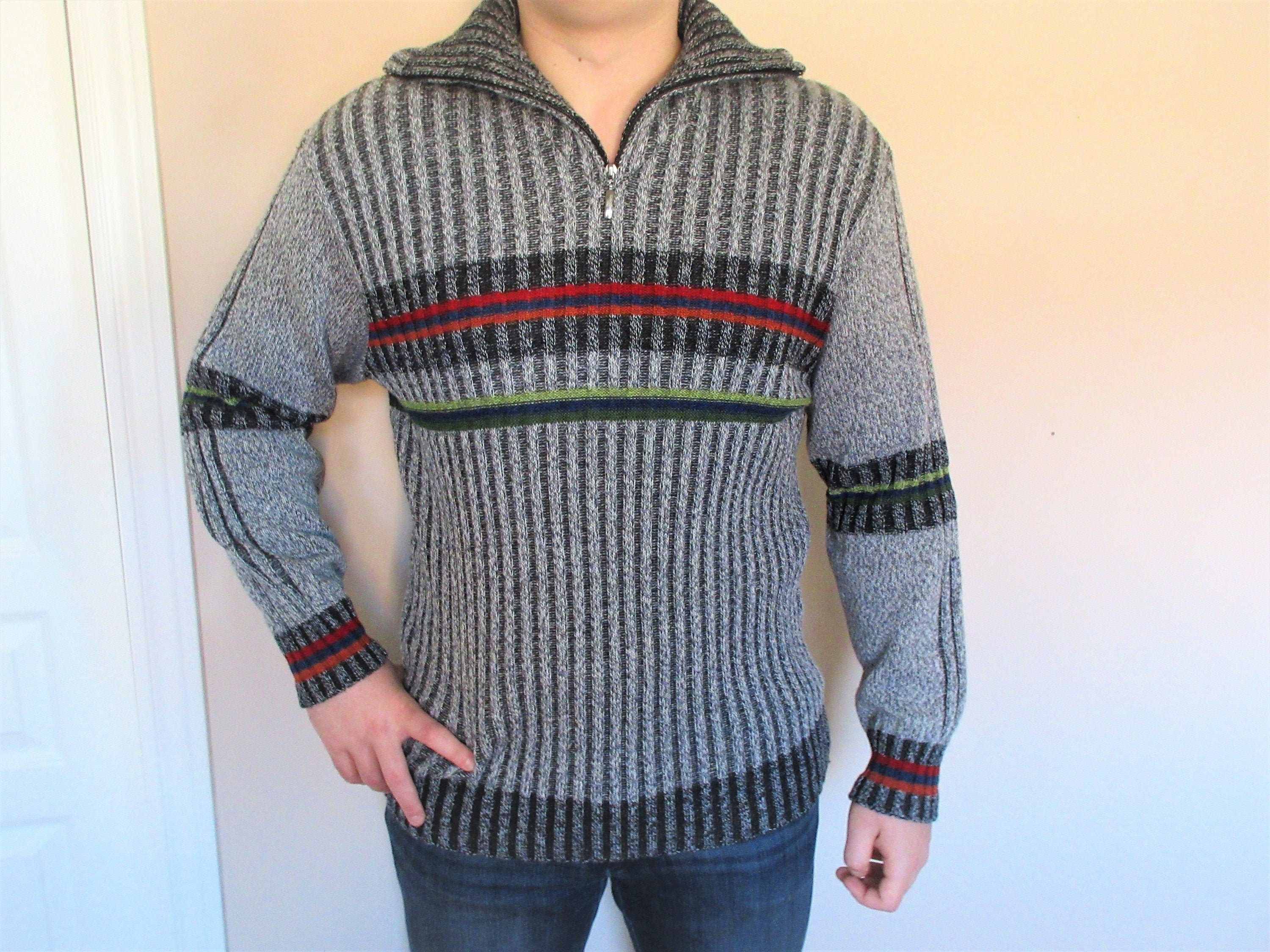 Vintage Sweater Men Size L Wool Sweater Sailor Pullover Knit