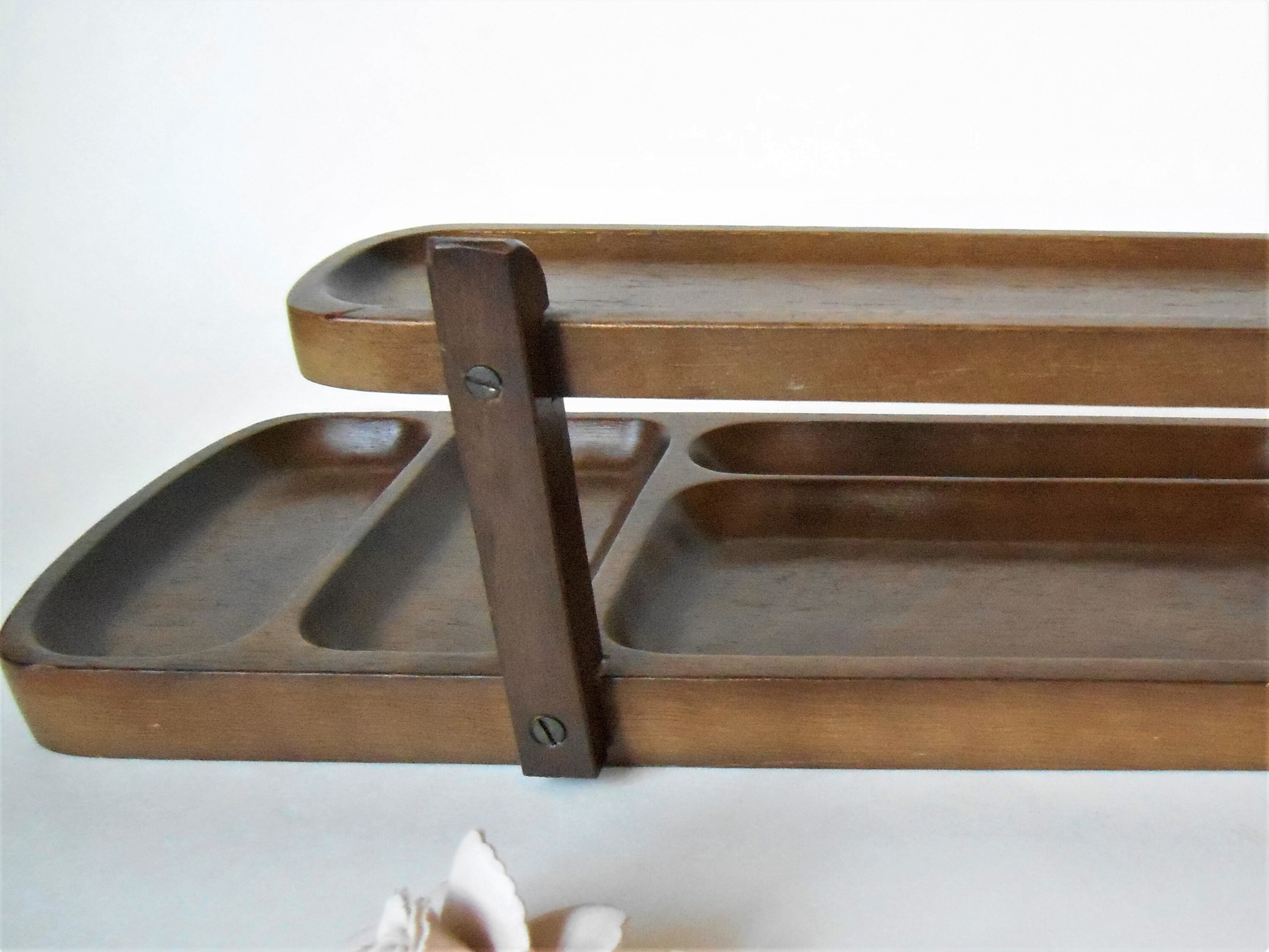Vintage wooden Valet tray Wood top valet Desk organizer Etsy
