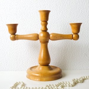 Natural Wood MCM candelabra / vintage art deco style candle holder / candlestick holder vintage minimalism decor
