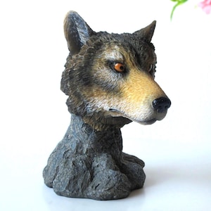 Wolf Sculpture / Wolf head bust heavy sculpture collectible / Wolf gifts / Wolf statue vintage