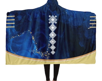 Blue & Gold Hooded Sherpa Cape – Abyss-Inspired Sky Cape Blanket