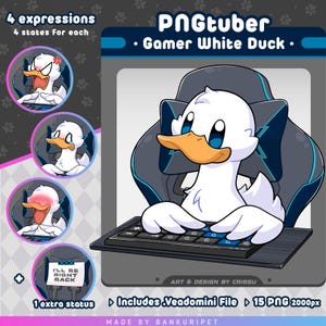 Gamer White Duck PNGTuber | Cute Duck | Twitch Streaming Avatar | Vtuber Assets | Funny PNGtuber | Voice Reactive Images | ReadyToUse | OBS