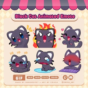 黒猫アニメーションエモートパック / かわいい黒猫 / Twitch / Discord / Hi Cat / Hellmo Cat / Love Cat / Blushing Cat / Streaming Kawaii