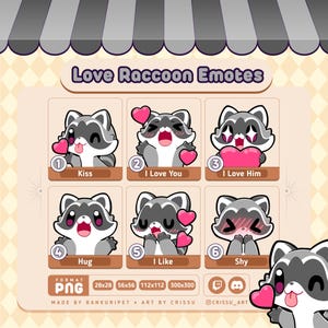 Raccoon Love Emotes | 6 Cute Raccoon Emotes Pack | Twitch Emotes | Discord Emotes | Kawaii&Chibi | Streaming Kawaii | Valentine's Day