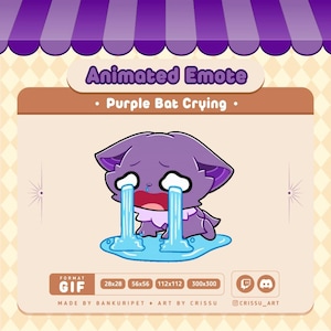 Animated Purple Bat Crying Emote / Cute Bat / Sad Bat Gif / Funny Bat Animated Emote / Twitch / Discord / Kawaii & Chibi / Streaming Kawaii
