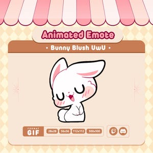 Animated Bunny Blush UwU Emote / Cute UwU Bunny / Kawaii Bunny / Twitch / Discord / White Bunny Gif / Kawaii & Chibi / Streaming Kawaii