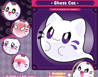 Ghost Cat PNGTuber | Cute Giftuber | Twitch Streaming Avatar | Vtuber Assets | Halloween PNGtuber | Voice Reactive Images | ReadyToUse | OBS