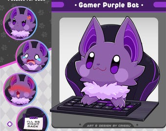 Gamer Purple Bat PNGTuber | Cute Bat | Twitch Streaming Avatar | Vtuber Assets | Funny PNGtuber | Voice Reactive Images | ReadyToUse |OBS