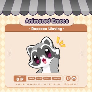 Animated Raccoon Waving Emote / Hi Raccoon / Twitch / Discord / Gif Raccoon / Funny Raccoon emote / Kawaii & Chibi / Streaming Kawaii