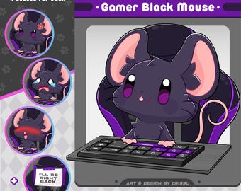 Gamer Black Mouse PNGTuber | Avatar for Streaming Twitch, Discord and Youtube | Voice Reactive Images Ready To Use in Veadotube | OBS